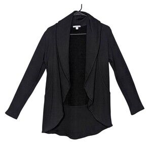 James Perse Sweater Womens Small Black French Terry Open Front Draped Cardigan